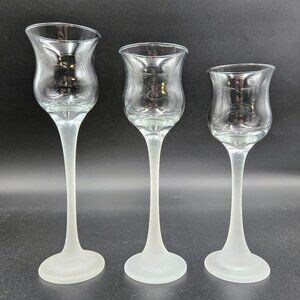 PartyLite Iced Crystal Trio Set Frosted Stem Glass Votive Tealight Candle Holder